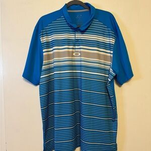 Oakley Men's Blue and Gray Striped Polo